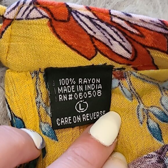 Angie womens boho mustard yellow floral print flowy long sleeve shirt size large - Picture 4 of 7